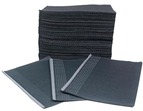 125 Black Disposable Dental Bibs 13x18 | 3 Ply Waterproof Dental/Tattoo/Nail Bib for Patients | Dental Tray Covers, Salon Cover | Disposable Patient Bibs, Dental Bibs Disposable (125, Black)