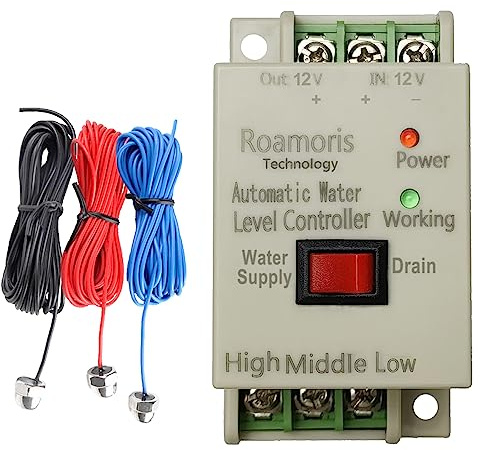 Roamoris DC12V Pump Switch Control Automatic Water Level Controller with 6.5ft Detector Sensor, Float Switch Replacement Liquid Level Switch Relay for Electric Solenoid Valve,Ball Valve,Pump,WC02