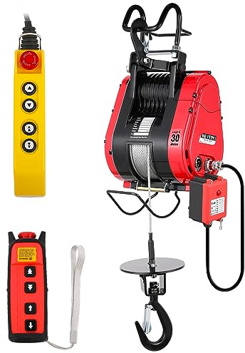 NEWTRY Elektrische Seilwinde 350KG 30M, aktualisierter bürstenloser Motor 1500W plus 2 Geschwindigkeiten wählbar, kabelgebundene und kabellose Fernbedienungen mit Schutzfunktionen verfügbar