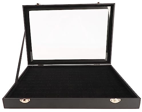 Caja de Almacenamiento y Expositor para Anillos, Bandeja con 100 Ranuras y Tapa Transparente, con Espacio para Guardar Pendientes y Gemelos