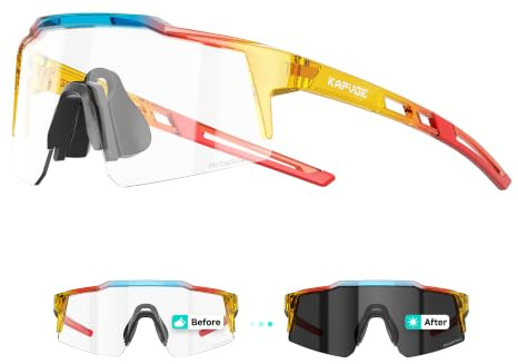 KAPVOE Selbsttönende Kinder Fahrradbrille Jungen Mädchen 6-14 K9028 | Klar zu Dunkelgrau photochromatisch CAT.0-CAT.2, UV400 PC-Linse, leichter TR90, Silikon-Nasenpads
