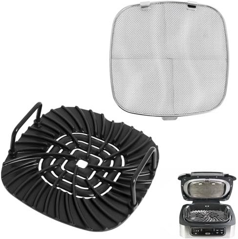 Grillrost und Ersatz Spritzschutz für Ninja AG301 Foodi 5-in-1 Indoor Grill, Antihaft-Grillplatte und Edelstahl Feinmaschiges Spritzschutz für Ninja Foodi AG300, AG301C, AG302, AG400 | Passend für AG300, AG301, AG301C, AG302 und AG400 Innengrills; keramikbeschichteter Grillrost und Edelstahlgittersieb