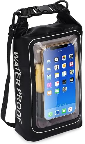 SWOURT Strand Telefon Tasche wasserdicht 2L, trockene Taschen für Kajak wasserdicht-w/Telefon Fall/Tasche Große wasserdichte Telefon Tasche Camping Zubehör Camping Essentials (schwarz 2L)