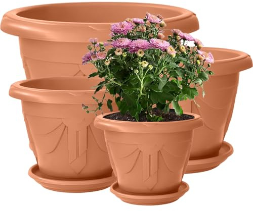 VR7 Plastic Planters Flower Pots with Drainage Holes for Indoor/Outdoor Use 43cm - Set of 2 Modern Decorative Planters Clay