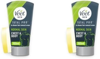 Veet Men In Shower Hair Removal Cream, Chest & Body, Normal Skin, 150ml each, 1 Sponge, No Risk of Cuts, 24 Hour Hydration, 7 Days of Smoothness, Dermatologically Tested (Packaging may vary)