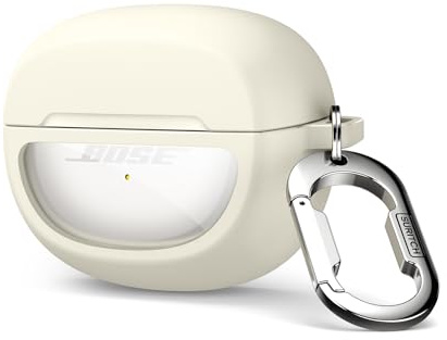 SURITCH Transparent Hülle Kompatibel mit Bose Ultra Open Ear Earbuds(2024), Stoßfeste TPU Schutzhülle mit Karabiner & Schlüsselbund & Transparentem Logo Fenster für Bose Ultra Open Earbuds(Weiß)