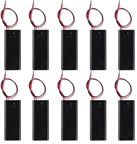 AEDIKO 10pcs AAA Battery Holder with Switch ON Off Case Back Cover 2x 1.5V Batteries Charger Holder Spring Clip Storage Box Cell Cable