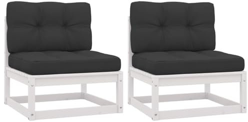 LAPOOH Garten-Mittelsofas mit Anthrazit Kissen, Lounge Sofa Outdoor, Garten Loungemöbel, Gartensofa, Gartenlounge, Balkon Set Möbel, 2 STK Massivholz Kiefer
