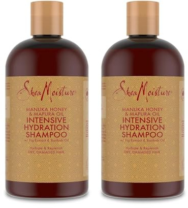 SheaMoisture Intensives Feuchtigkeitsshampoo für strapaziertes, trockenes Haar Manuka-Honig & Mafuraöl Feuchtigkeitsspendendes Shampoo ohne Silikone und Sulfate 2x 384ml