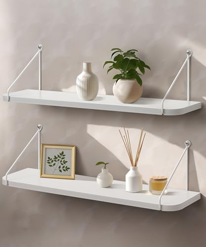 Afuly Estantería de Pared con Madera de Paulownia, Juego de 2, Blanco