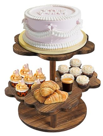 BigKing Alzata per Dolci, Alzate 4 Piani per Buffet in Legno, Supporto per Cupcake, Usato Come Fruttiera a Piani O Vassoio, Forma Del Fiore, per Feste, Matrimoni, Sagre, tè Pomeridiano