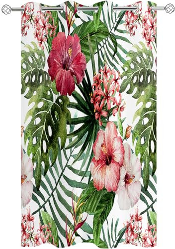 Hiseng Tende da Esterno con Anelli 1 Pezzi Stampa Pianta Foglia Tende da Sole per Esterno Tenda Oscurante Impermeabile per Balcone Giardino Pergola Protezione e Privacy (100x140cm,Fiori)