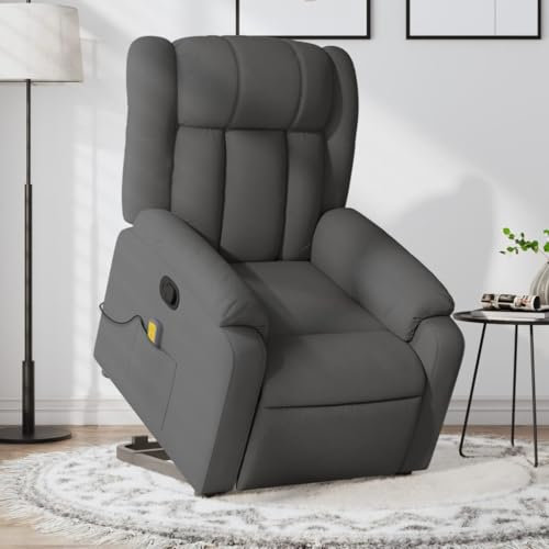 Homgoday Massagesessel mit Aufstehhilfe, Aufstehsessel Fernsehsessel Relaxsessel mit Liegefunktion, Seniorensessel Ruhesessel Polstersessel TV Sessel für Wohnzimmer Dunkelgrau Stoff