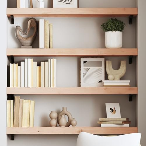 Tidyard Wandregal Wandmontage Schweberegal Bücherregal Hängeregal Wandboard Regalwürfel Freischwebend Regal Dekoregal für Wohnzimmer,Schlafzimmer Büro 80x20x6 cm Massivholz Eiche Unbehandelt