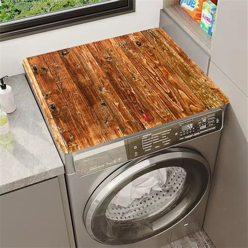 Highdi Housse de Protection pour Machine à Laver Top, Planche Bois Rétro Coussin de Machine à Laver Antidérapant Housse de Machine à Laver pour Machine à Laver Ou Sèche-Linge (Marron,40x50cm)