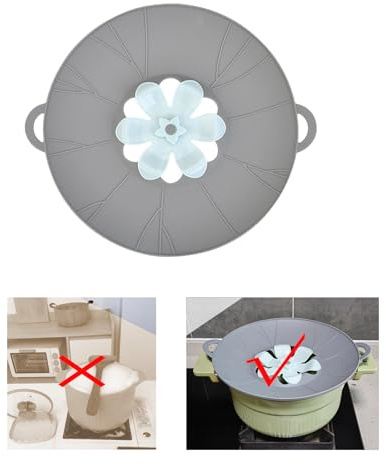 JiuKoSpaces Spill Stopper Lid Cover, Boil Over Spill Stopper, Silicone Pot Lid, 10.24 Spill Stopper, Microwave Splatter Cover with Vents, Multi-Function Kitchen Tool (Grey)