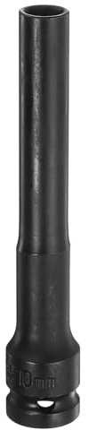 Sourcing Map Deep Thin Wall 1/2 Impact Socket 10mm - 5 Extra Long Phosphated CR-V Steel Industrial Grade Metric 6 Point for Spindle Axle Nut, Black