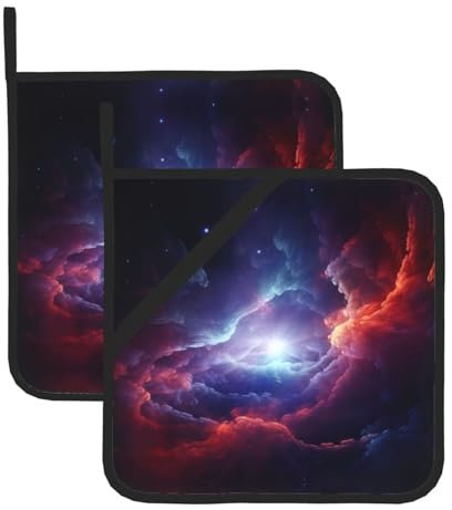 Outer Space Square Insulated Pot Mat (2-Piece Set) Pot Clamp Oven Gloves for Cooking and Baking