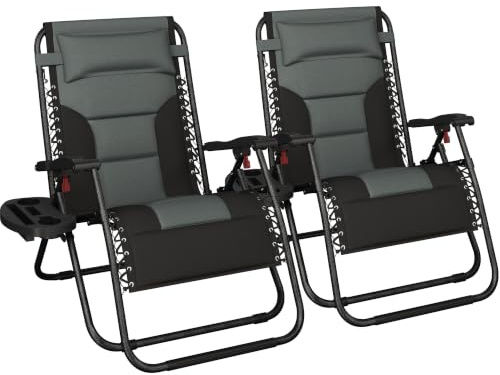 Yaheetech 2pcs Padded Foldable Zero Gravity Chair, 73cm, Gray/Black