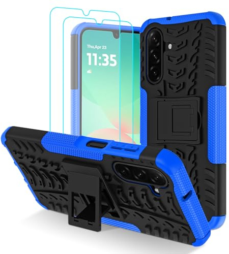 Iokmax for Samsung Galaxy A17 5G/ A26 5G Phone Case with 2 Pack Screen Protector, Military Grade Shockproof, Heavy Duty Robust Bumper Cover with Kickstand for Samsung A17/ A26 5G Case, Blue