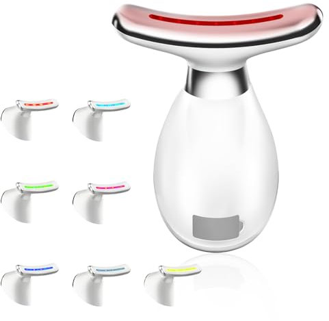 Masajeador Facial, Masajeador Cara Cuello Antiarrugas, Dispositivo Inteligente Facial Reafirmante 7 Colores, 3 Modos, 42°C EMS para El Cuidado, Mejora la Piel