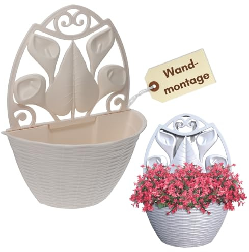 GarPet Blumentopf Wand Wandblumentopf Wandvase Weiß Blumentopf Wandmontage Pflanzen Wandhalterung Wandtopf für Draußen Blumentöpfe zum Aufhängen Wandgefäß Rattan Optik