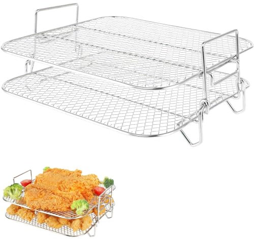 PACIOCEAN Air Fryer Rack,2-Layer Air Fryer Rack,Air Fryer Basket Grill Rack Dehydrator Rack,for 7.5L-8L Air Fryer,Oven and Press Cooker, Barbecue, Roasting Oven(7.8 * 7.8 * 3.5in)