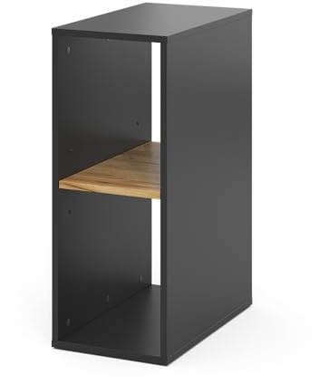 Vicco PC-Schrank Tomy, Anthrazit/Goldkraft Eiche, 28.5 x 50 cm | 2 Fächer, mit Rollen und Ablagefläche für Computerzubehör