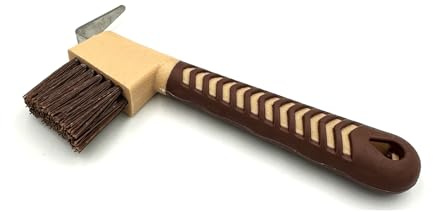 Hoof Pick for Horses Donkey Goats with Brush Gel Handle Hoof Care Scraper Picker Made of Stainless Steel (Cappuccino Mocha Beige)