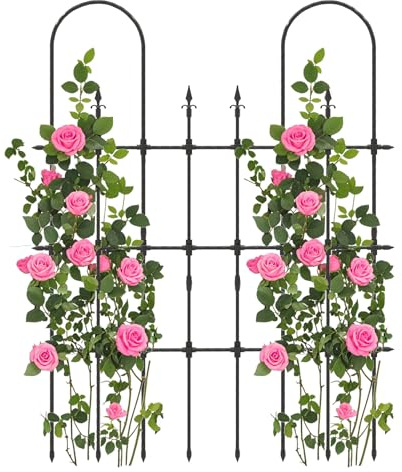 RELAX4LIFE Treillis Plante Grimpante Exterieur, Treillis Rosier Grimpant, Tuyaux Métalliques Revêtus de PE Antirouille, Piquets Aiguisés, Clôture de Jardin Décorative pour Fleurs Légumes, 146 x 186 CM