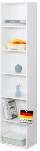 Floordirekt Bücherregal, Regal weiß mit 6 Fächern, Würfelregal, 24T x 40B x 178,5H cm, Raumteiler für Kinderzimmer, Wohnzimmer, Büro und Schlafzimmer (Maine)