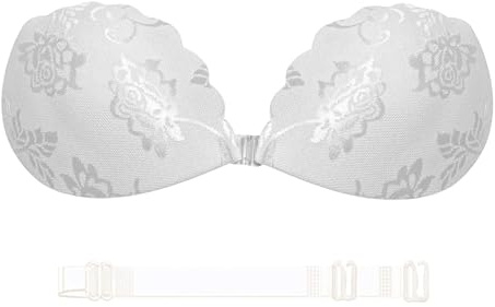 Nimiah Sujetador de encaje sin tirantes | Sujetador push-up invisible con patrón de encaje | Sujetador adhesivo reutilizable para mujer, Blanco, B