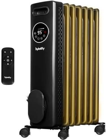 hykolity 1500W Oil Filled Radiator Heater with Remote, 24H On Off Timer, Digital Thermostat,4 Mode Electric Radiant Heater, ECO, ETL Overheat & Tip-Over Protection Indoor Space heater,Black
