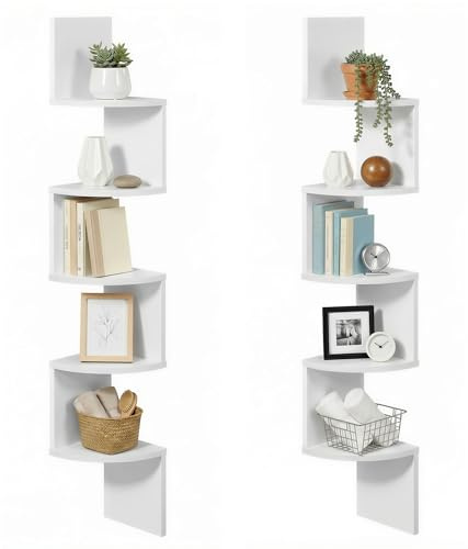 VASAGLE Eckregal, 2er Set, Wandregal 5 Ebenen, Schweberegal für Bücher, Bücherregal, Pflanzenregal für Schlafzimmer, Wohnzimmer, Badezimmer, Homeoffice, weiß LLS822T14 | Schweberegal für Bücher, Bücherregal, Pflanzenregal für Schlafzimmer, Wohnzimmer, Badezimmer, Homeoffice, weiß