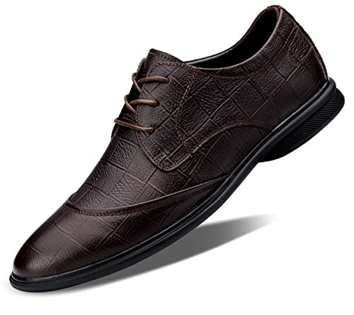 Oxford Formella Skor for Herr Snörning Runda Håltå Derbyskor Läder Halkfria Låga Sneakers Halkfria Gummisula Business(Brown,44 EU)