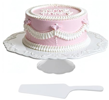 Ceramic Cake Stand Single Tier, 12 Inch Round White Cake Display Stand, Porcelain Cupcake Stand Dessert Stand for Afternoon Tea Wedding Birthday Party (Floral Embossed)