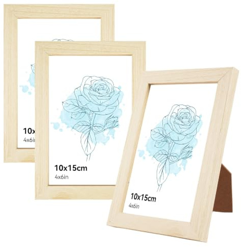 3 Piezas Marcos de Fotos 10x15 Madera, 4x6 in, para Oficinas y Hogares | Marco de Fotos 10x15 cm Color Madera, Cristal Acrílico Irrompible, para Colgar o Colocar, Enmarcar Paisajes (Natural)