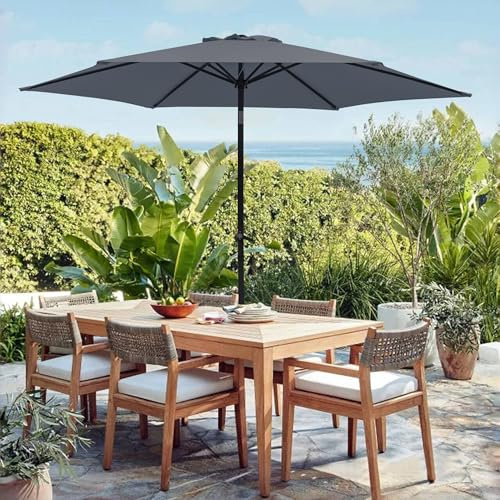 Sonnenschirm Ø 270 cm Knickbar, Aluminium Gestell, UV-Schutz LSF 50+, Faltbar, Strandschirm für Balkon, Garten, Strand, Outdoor, Dunkelgrau