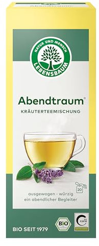 Lebensbaum Abendtraum, 20 Beutel x 1,5 g kräfige Kräutertee, 100% Bio, würzig, duftend, entspannend, Kräuterteemischung