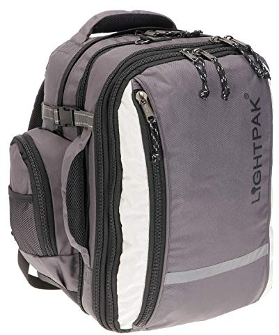 LIGHTPAK 46077 Laptoprucksack VANTAGE, Rucksack mit Hauptfach, Reißverschlussvortasche und abnehmbarer Notebooktasche für Laptops bis 17 Zoll, Tasche aus Nylon, schwarz-grau, ca. 50 x 40 x 25 cm