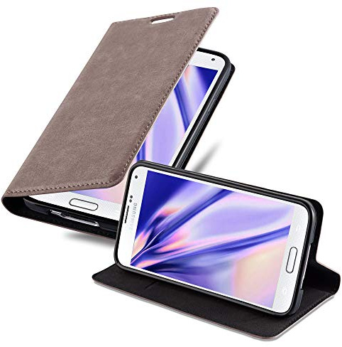 Cadorabo Hülle kompatibel mit Samsung Galaxy S5 / S5 NEO aus Premium Kunst Leder Flip Klappbare Stoßfeste Magnetische [Standfunktion] [Kartenfächern] Cover Hülle für Galaxy S5 / S5 NEO Tasche in Braun