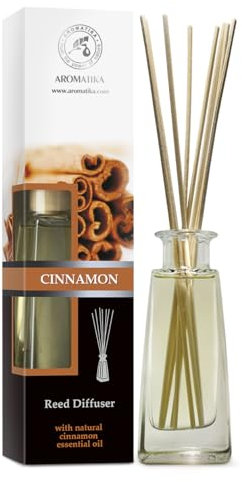 Raumduft Reed Diffuser Zimt 100ml mit Rattanstäbchen - Natürlich Ätherischen Öl Cinnamon - Intensiv & Langanhaltend Raumdüfte - fur Raum - Spa - Restaurant
