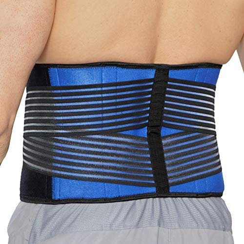 NEOtech Care Ceinture lombaire en néoprène avec sangles de compression doubles, support au bas du dos - Soutien vertèbres (Bleue et noire, Taille XXXL)
