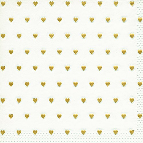 16 Serviette Kleine Herzen gold 33x33 cm, geprägt, 3-lagig