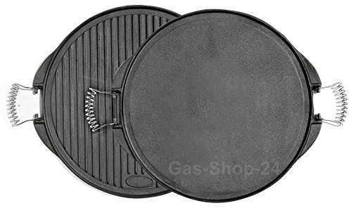 52 cm runde Grillplatte aus Gusseisen mit abnehmbaren Federstahlgriffen (geeignet für Gasgrill, Backofen, Gasherd, Campingkocher, Gaskocher) -Gussgrillplatte