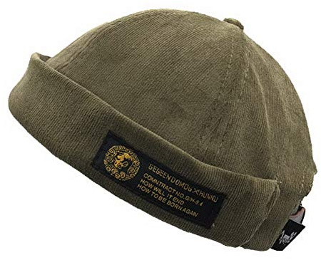 Zegoo Unisex Beanie Cord Docker Brimless Hat Rolled Cuff Harbour Hat, Grün , Einheitsgröße