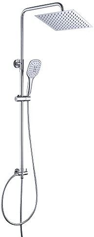 JOHO Colonna Doccia Senza Miscelatore in Acciaio Inox 304 Cromo Set Doccia a Pioggia con Soffione e Doccetta a Mano (25×25cm quadrato)