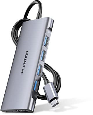 LENTION USB C Hub, 6-in-1 USB C Dongle with 3.3ft Long Cable, 4-Port USB 3.0 Hub, 4K HDMI Adapter, 100W PD Charging, for MacBook Pro/Air, Dell XPS, HP, Chromebook, Steam Deck (C35-1M, Space Gray)