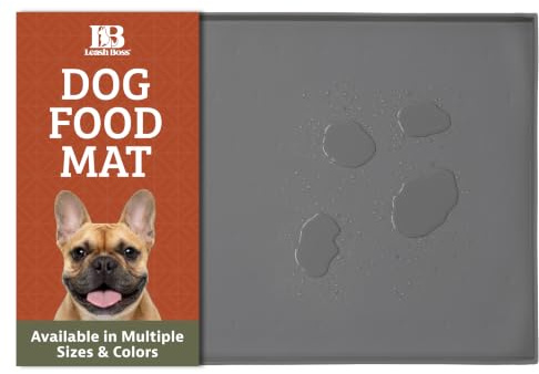 Leashboss Spritzmatte Medium/Gross – Napfunterlage Katzen & Hund mit Großer Lippe, Rutsch- und Wasserfeste Silikon Napfunterlage für Futter, Wasser oder Brunnen (51 x 33 cm, Grau)