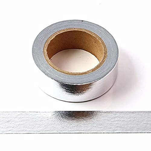 Cinta adhesiva decorativa de papel washi metalizado liso, 15 mm x 10 m, color plateado